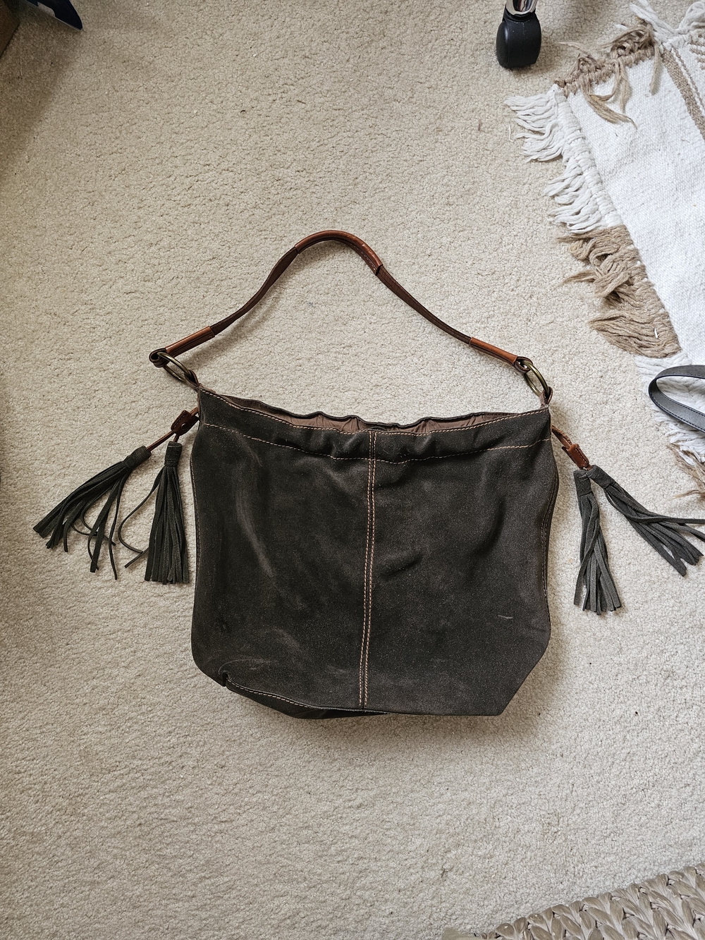 Lucky Brand Dark Brown Suede Shoulder Hobo with Tassels